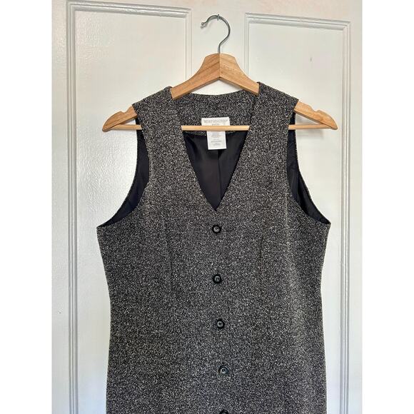 Vintage 90's Long Tweed Rayon Blend Black and White Vest Dress Size Medium - Picture 4 of 7